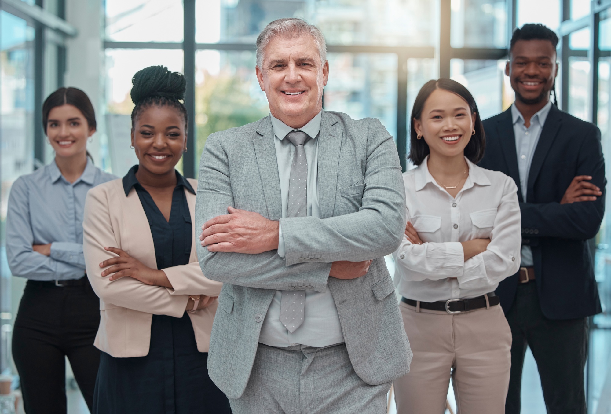 Portrait, proud group and business people in career diversity, leadership and company teamwork. Hap